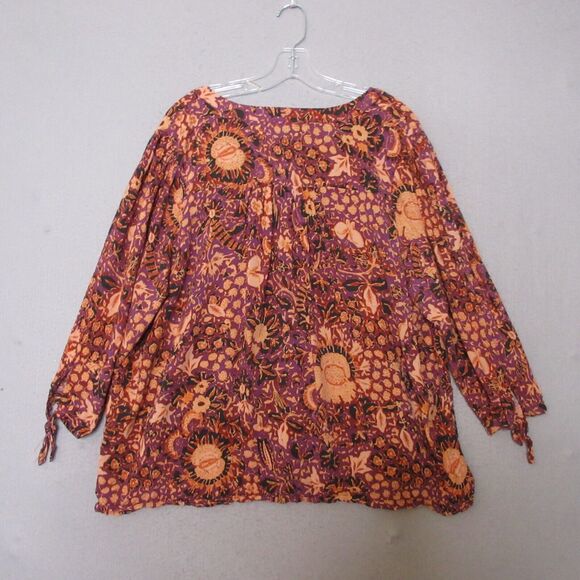 Rachel Zoe Plus 2X Floral Popover Top Tie Sleeves Split Neck Boho Relaxed - Picture 9 of 11